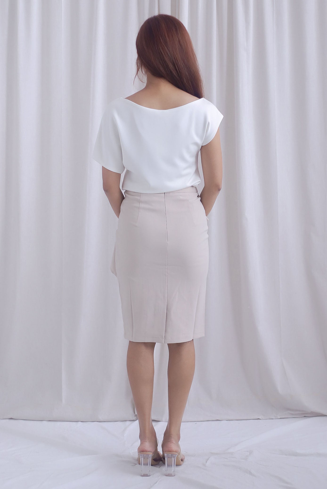 *Premium* TDC Dimity Peplum Pencil Skirt II In Wheat