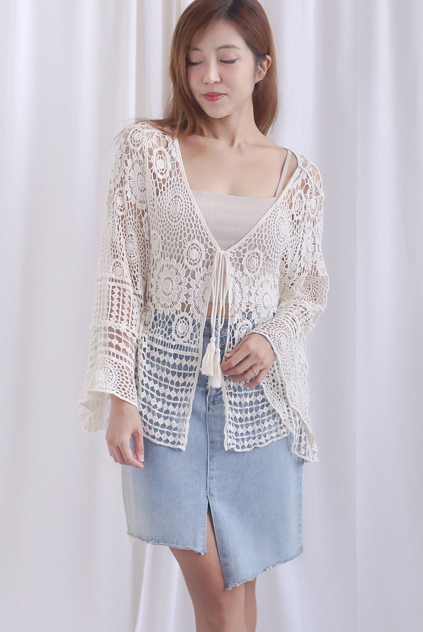 Joice Bell Sleeve Crochet Outerwear