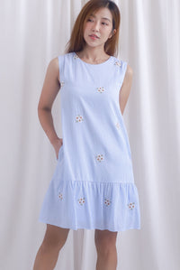 Kara Babydoll Drop Hem Dress In Stripes Embro