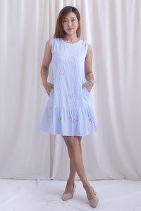Kara Babydoll Drop Hem Dress In Stripes Embro