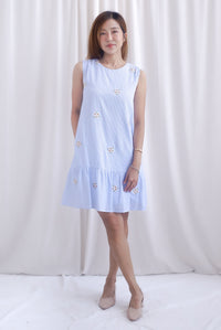 Kara Babydoll Drop Hem Dress In Stripes Embro