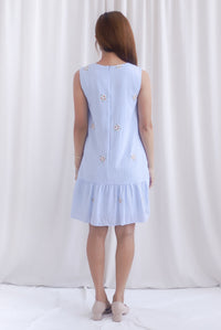 Kara Babydoll Drop Hem Dress In Stripes Embro