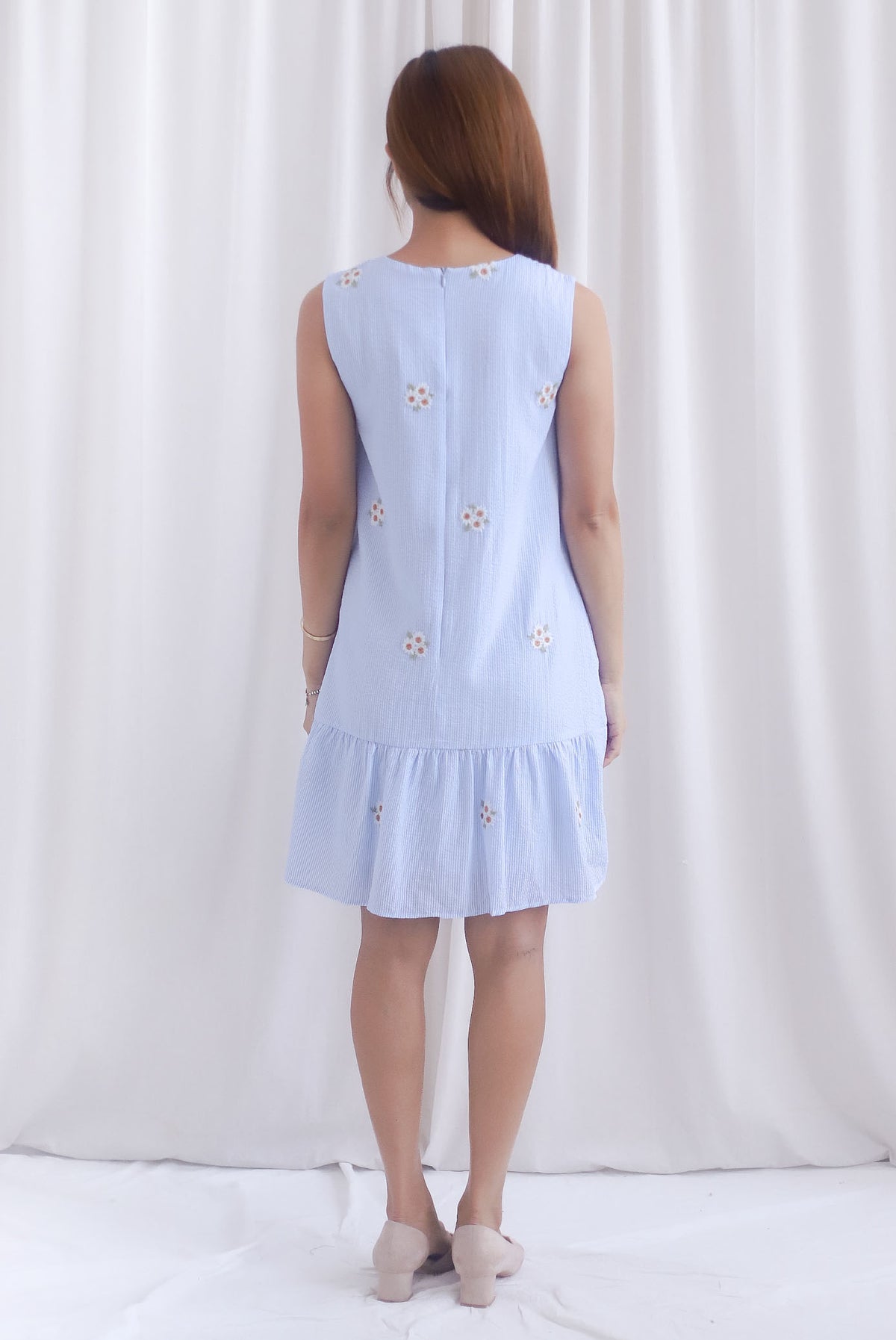 Kara Babydoll Drop Hem Dress In Stripes Embro