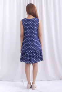 Kara Babydoll Drop Hem Dress In Navy Polkadot