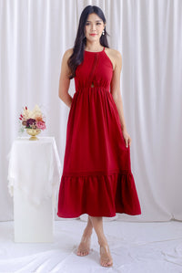 Karmen Pintuck pleats Cut Out Maxi Dress In Wine Red