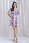 Katniss Puffy Sleeve Seam Bustier Romper Dress In Pink Floral