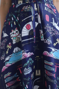 Kei Colour Block Japan Prints Obi Sash Dress In Red