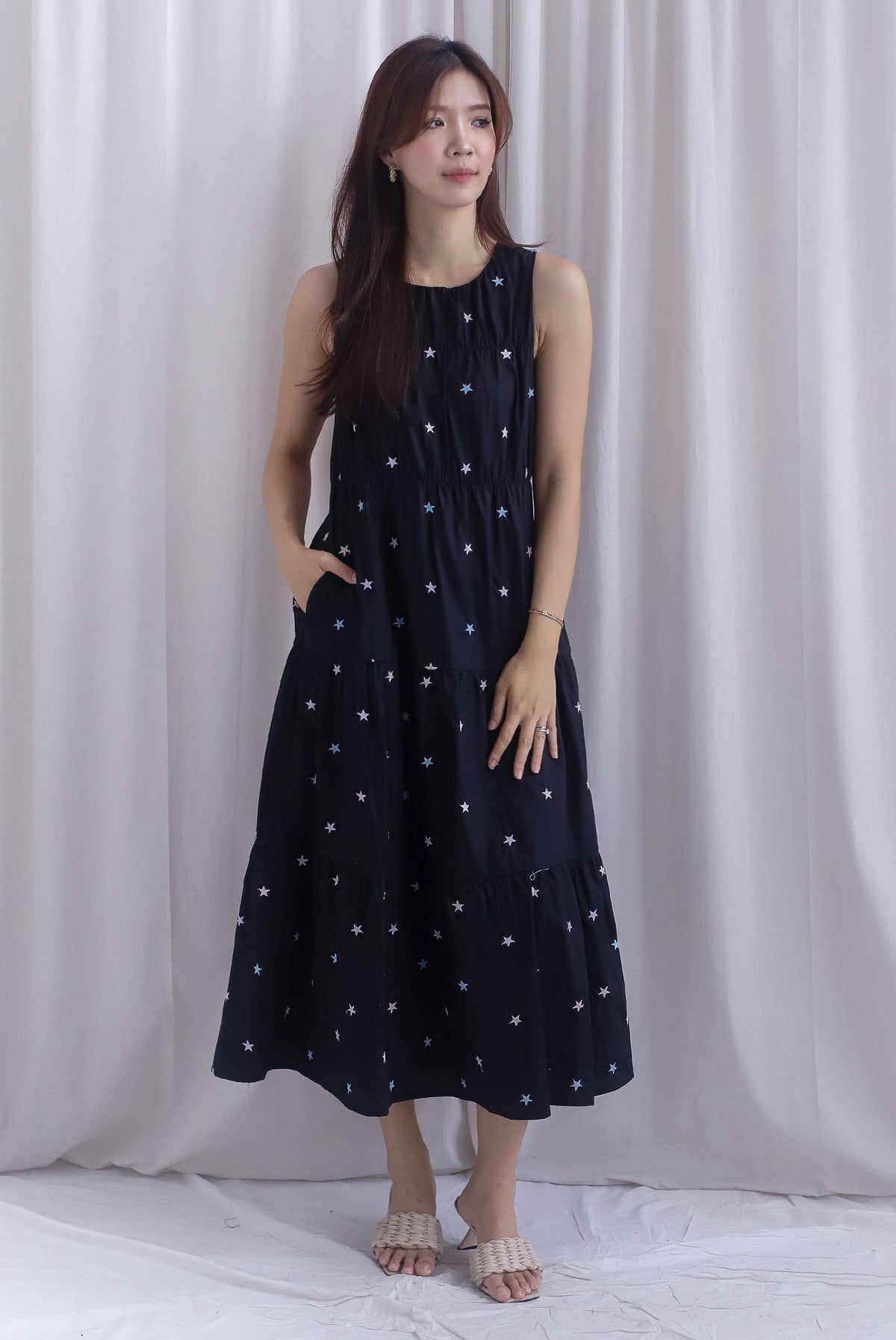 Kiki Star Embro Tier Maxi Dress In Black