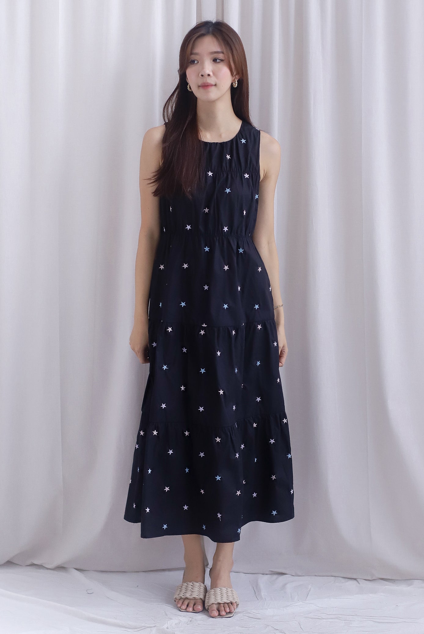 Kiki Star Embro Tier Maxi Dress In Black