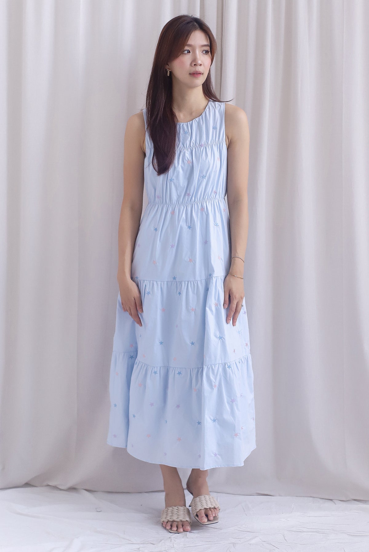 Kiki Star Embro Tier Maxi Dress In Powder Blue