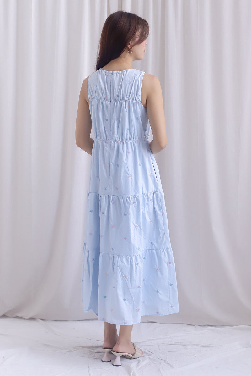 Kiki Star Embro Tier Maxi Dress In Powder Blue
