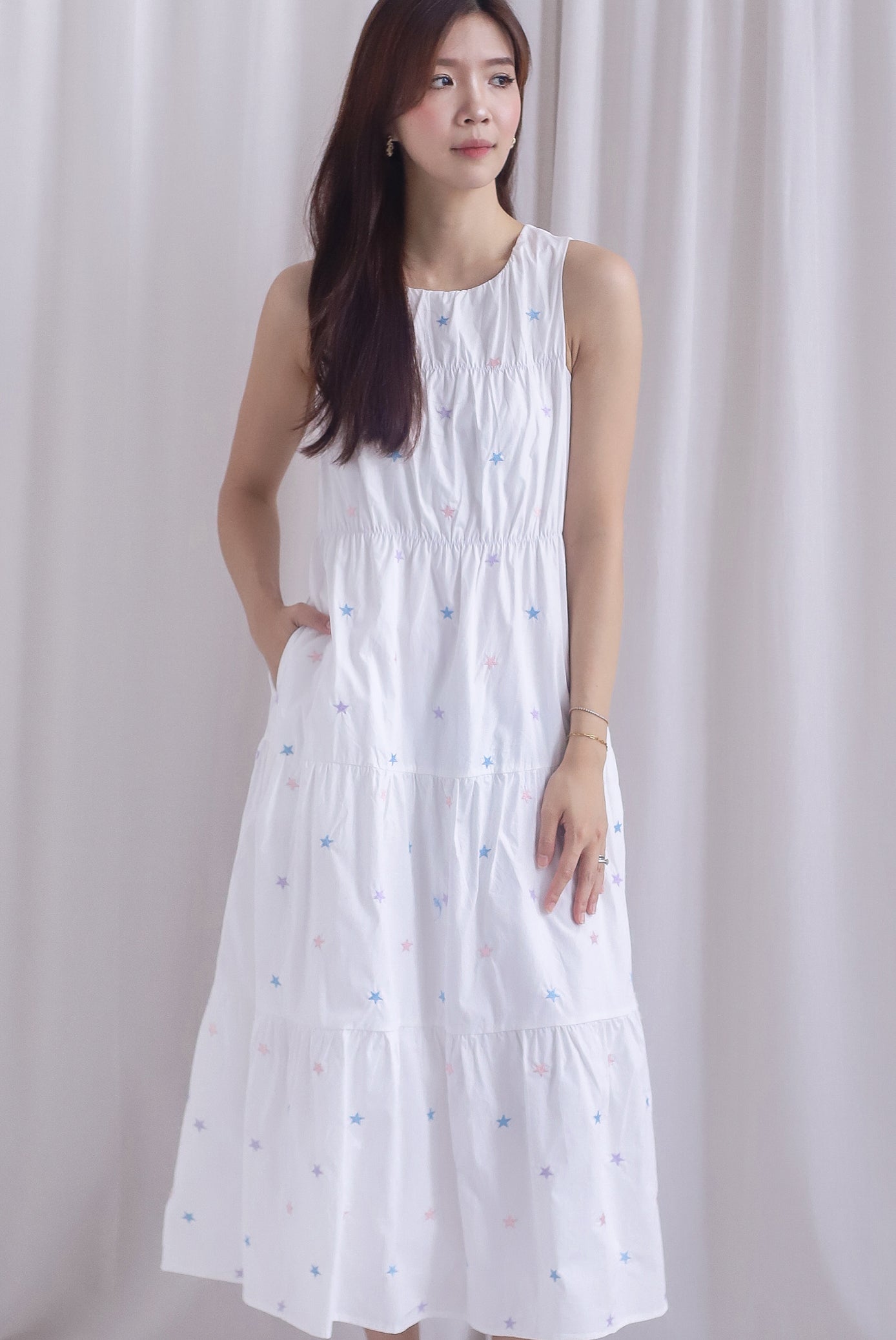 Kiki Star Embro Tier Maxi Dress In White