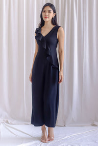 Kimber Waterfall Flutter Jumpsuit In Black