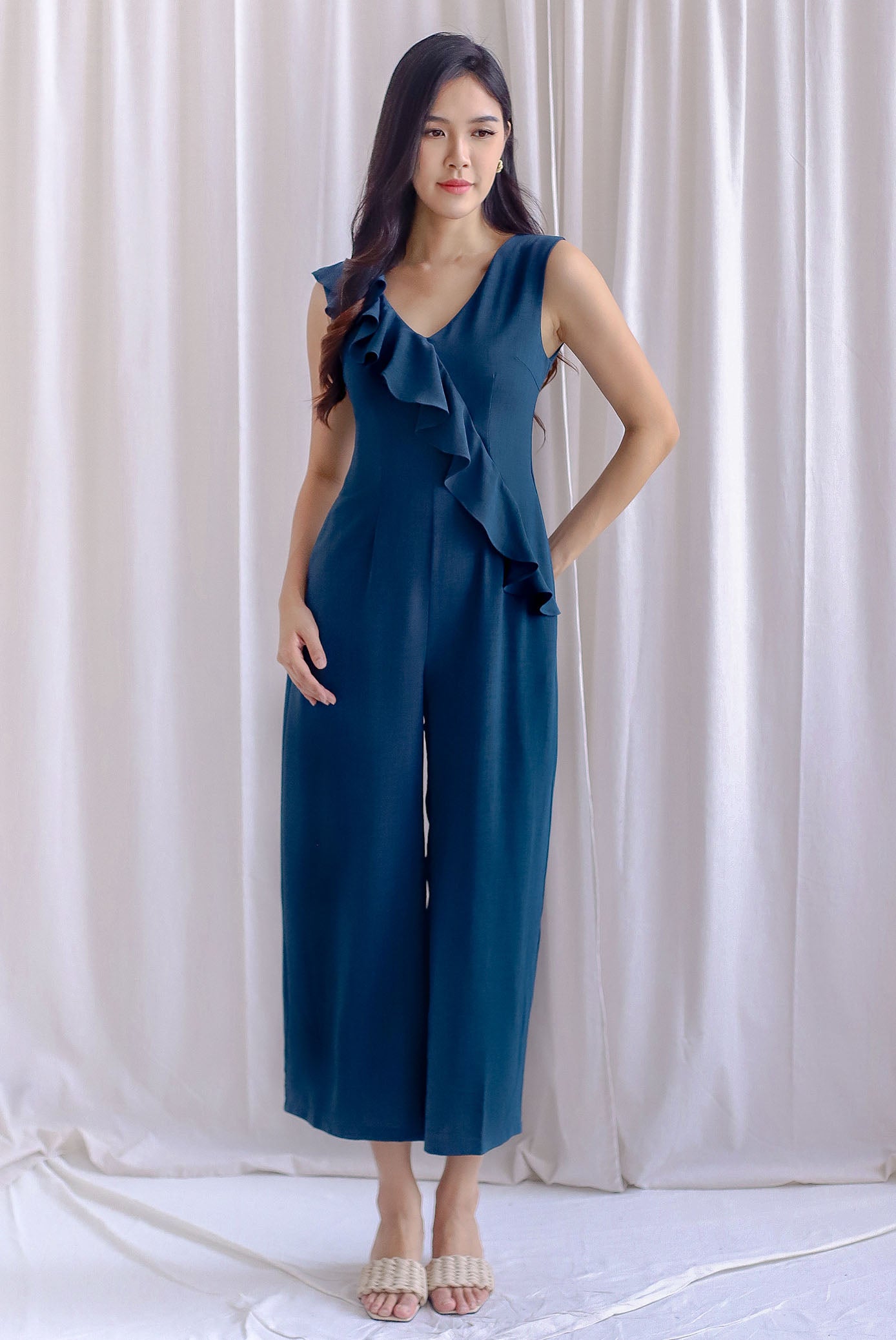 Kimber Waterfall Flutter Jumpsuit In Teal