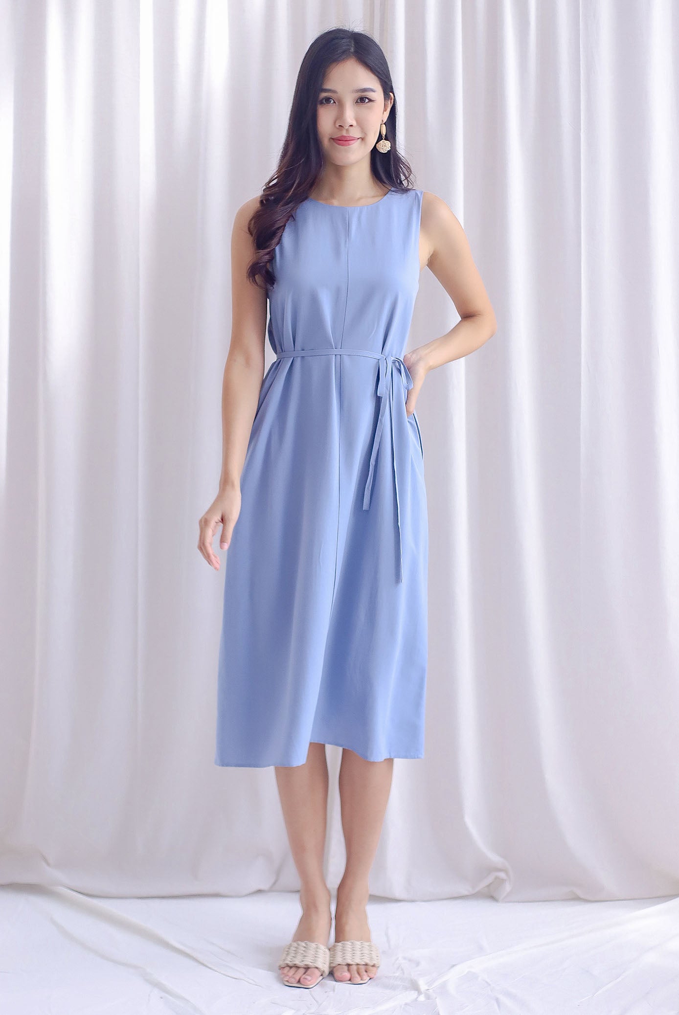 Steel blue outlet midi dress