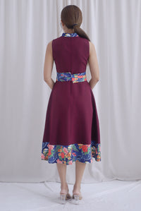 Koi Obi Sash Cheong Sam Skater Dress In Deep Wine