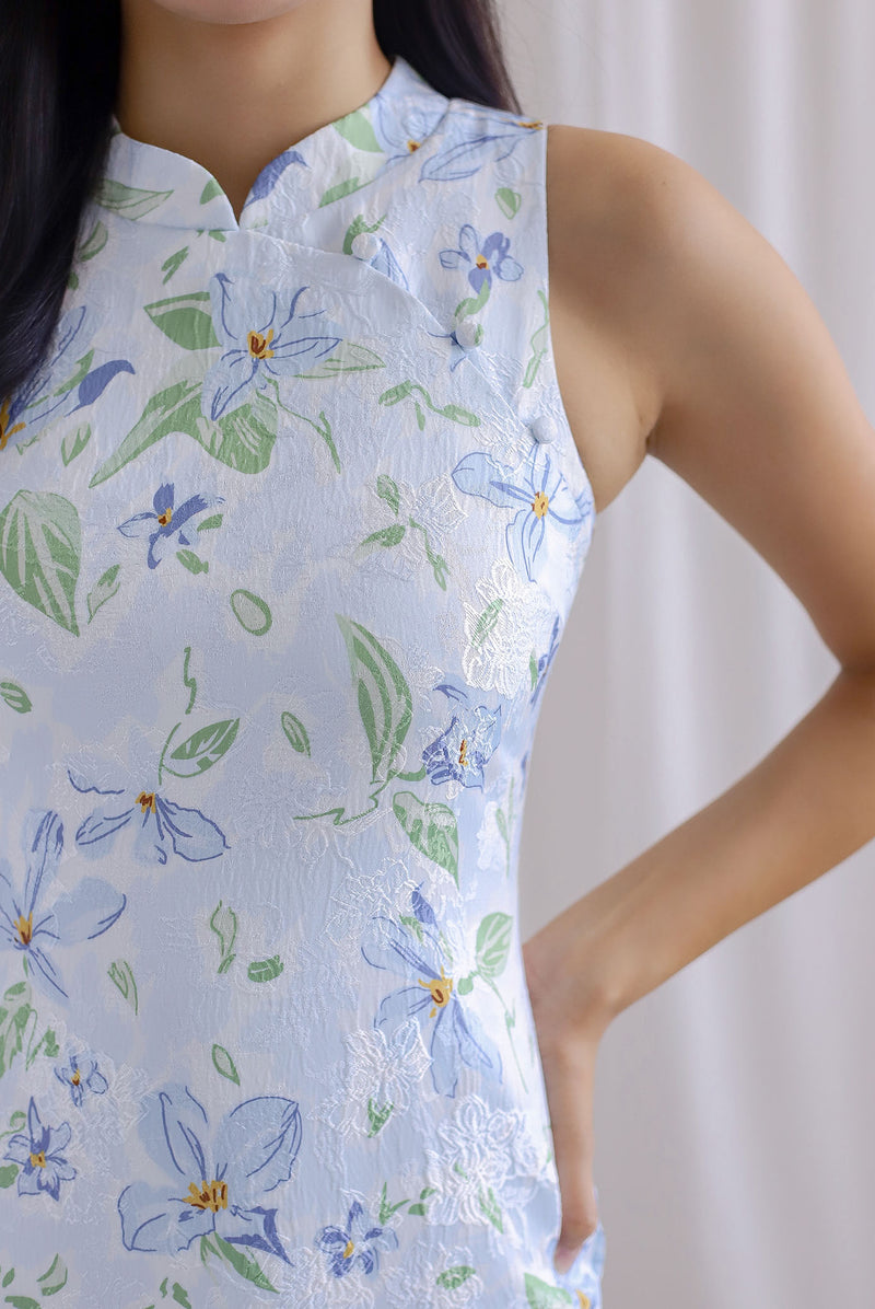 Korren Cheongsam Dress In Blue Floral