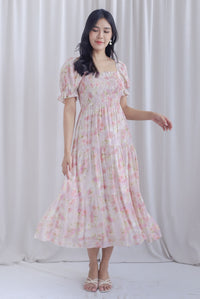 Kristin Puffy Sleeve Smocked Maxi Dress In Pink