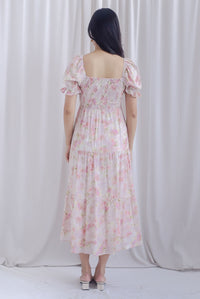 Kristin Puffy Sleeve Smocked Maxi Dress In Pink