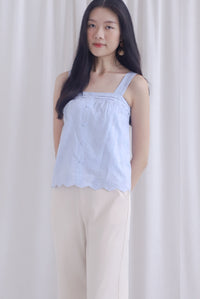 Kristy Pintuck Buttons Eyelet Top In Blue