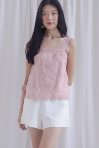 Kristy Pintuck Buttons Eyelet Top In Pink