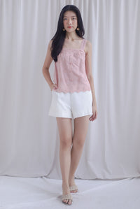 Kristy Pintuck Buttons Eyelet Top In Pink