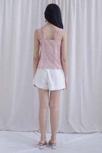 Kristy Pintuck Buttons Eyelet Top In Pink