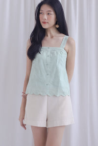 Kristy Pintuck Buttons Eyelet Top In Sage