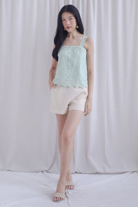 Kristy Pintuck Buttons Eyelet Top In Sage