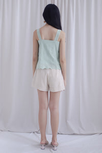 Kristy Pintuck Buttons Eyelet Top In Sage