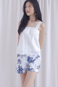 Kristy Pintuck Buttons Eyelet Top In White