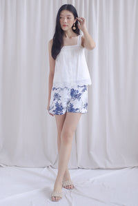 Kristy Pintuck Buttons Eyelet Top In White