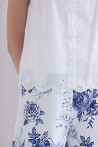 Kristy Pintuck Buttons Eyelet Top In White