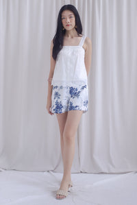 Kristy Pintuck Buttons Eyelet Top In White