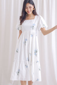 Kyara Embroidery Puffy Sleeve Maxi Dress In White