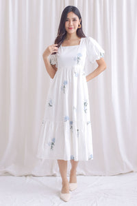 Kyara Embroidery Puffy Sleeve Maxi Dress In White