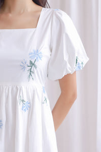 Kyara Embroidery Puffy Sleeve Maxi Dress In White