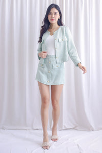 Langdon Tweed Button Jacket In Mint Green