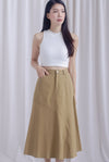 Lanley Denim Patch Skirt In Camel