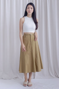 Lanley Denim Patch Skirt In Camel