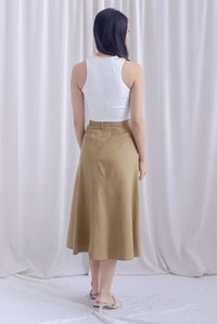 Lanley Denim Patch Skirt In Camel