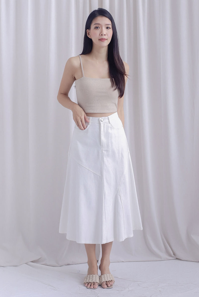 Lanley Denim Patch Skirt In White