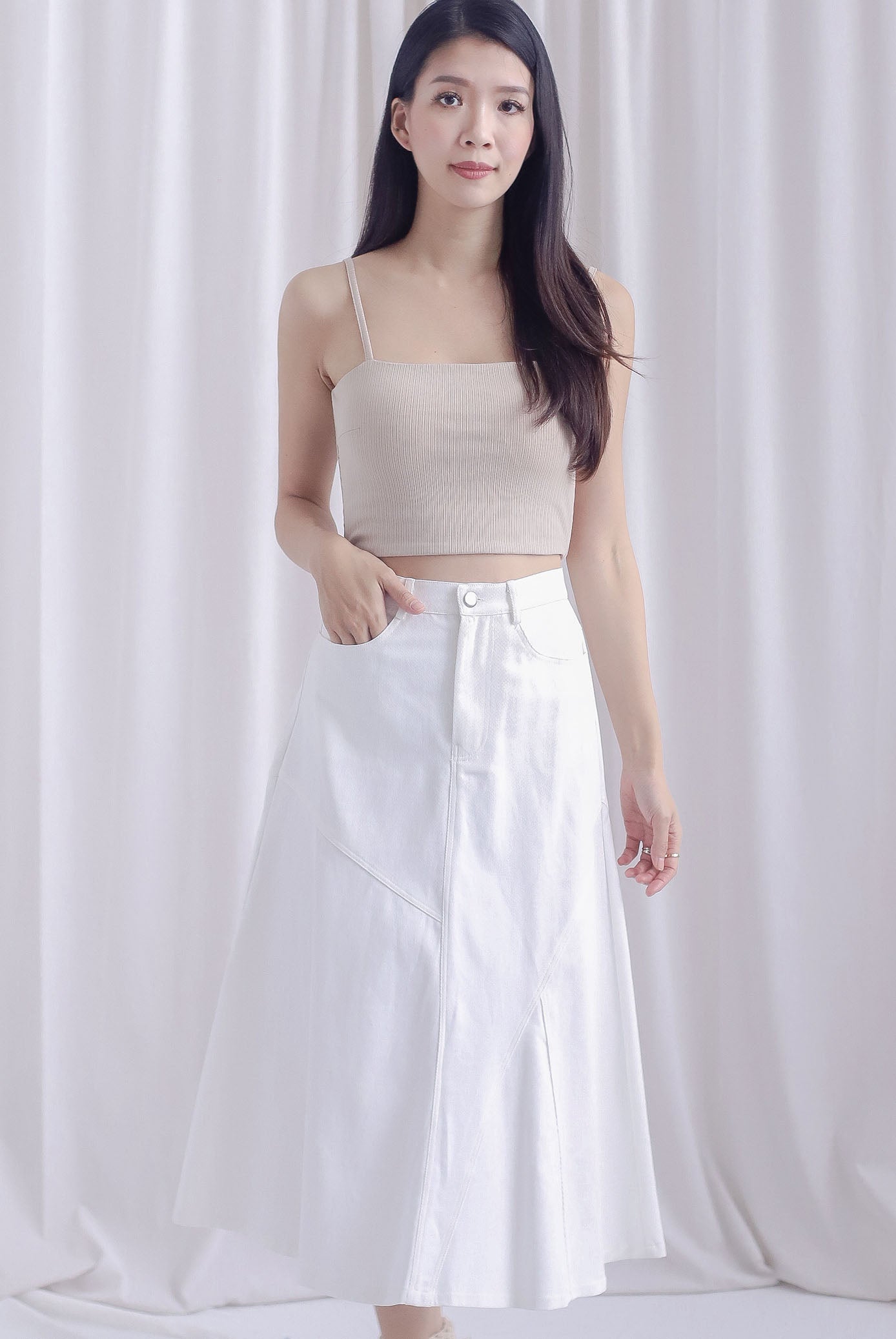 Lanley Denim Patch Skirt In White