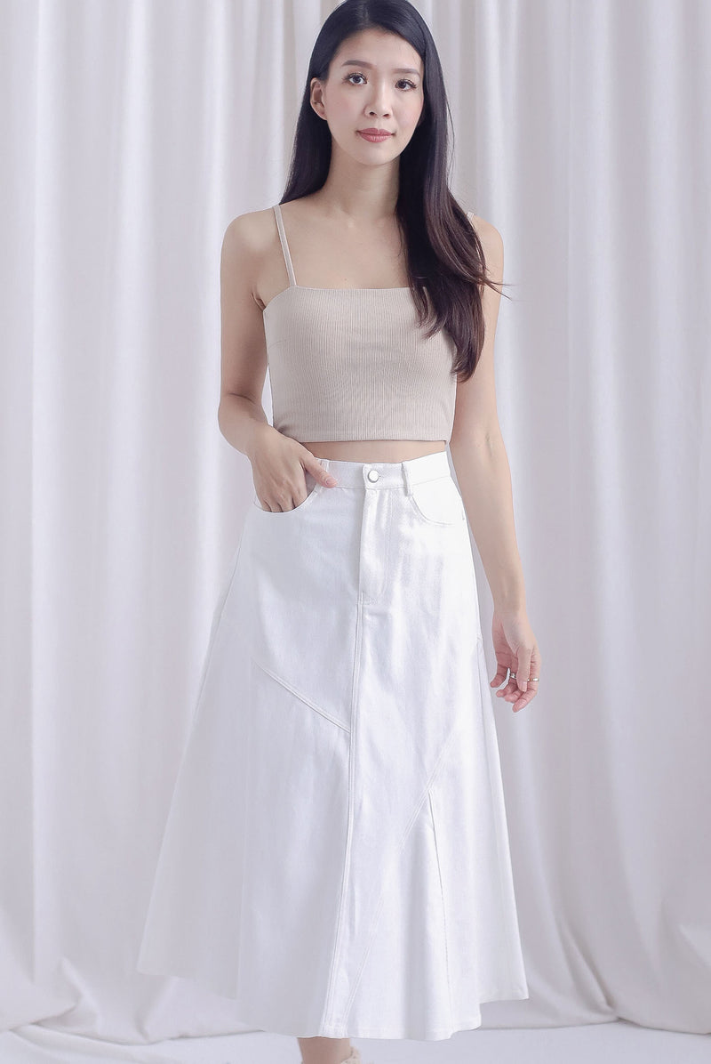 Lanley Denim Patch Skirt In White