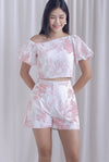 Larisa Porcelain Rose Puffy Sleeve Toga Top In Pink