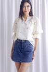 TDC Lassie Tiered Puffy Sleeve Top In Cream Embro