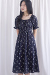 Laurent Tie Front Frill Neckline Puffy Sleeves Dress In Black