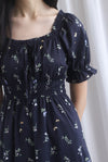 Laurent Tie Front Frill Neckline Puffy Sleeves Dress In Black