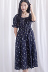 Laurent Tie Front Frill Neckline Puffy Sleeves Dress In Black