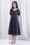 Laurent Tie Front Frill Neckline Puffy Sleeves Dress In Black